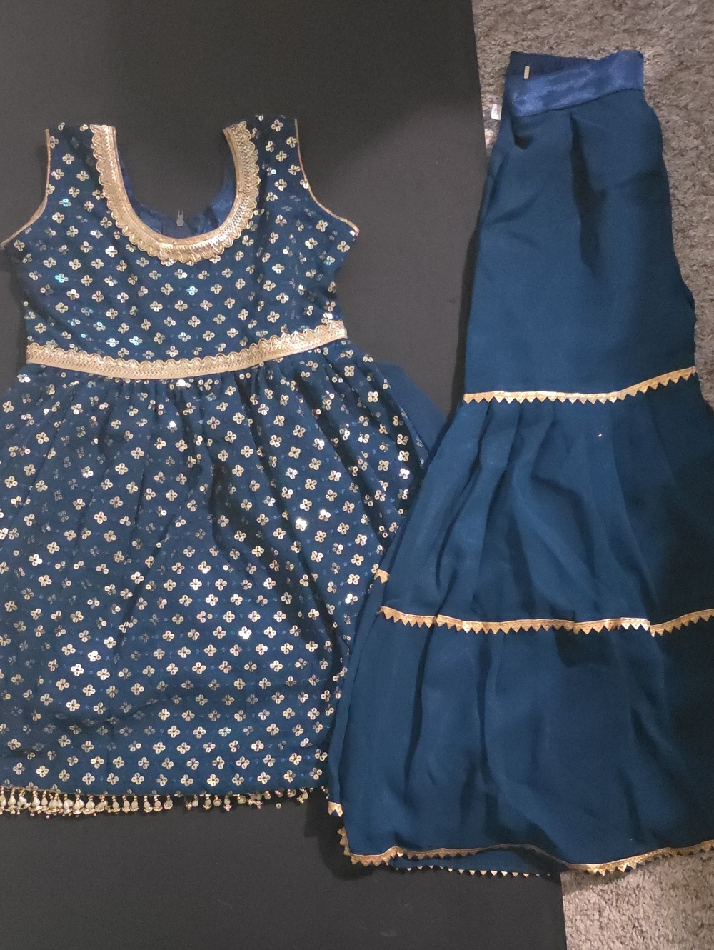Girls Teal and Gold Party Sharara Set